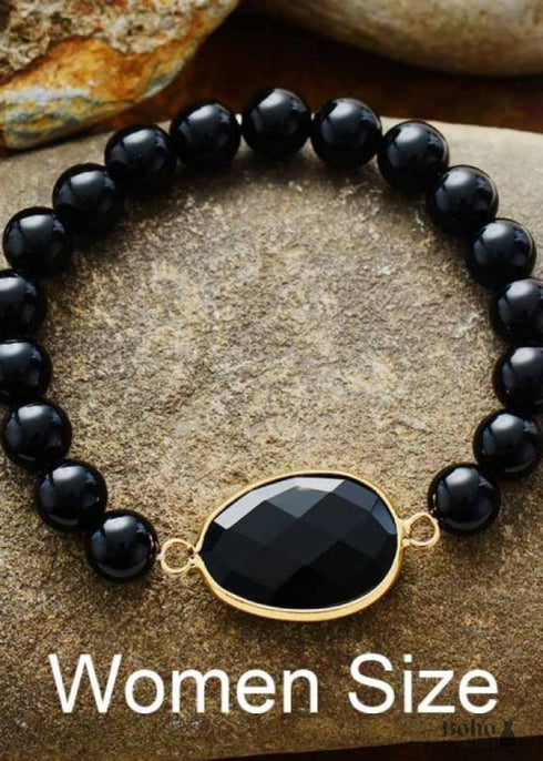 Boho Bracelet, Stretchy Bracelet, Blue Lapis Luzuli and Black Agate